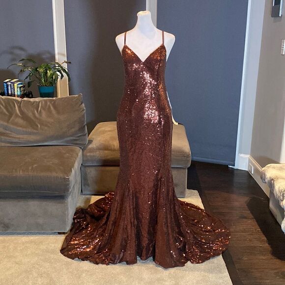 Women’s Gorgeous Fully Sequined Prom Party Dress Mermaid Fit & Train Size 4 NWT - Picture 1 of 11